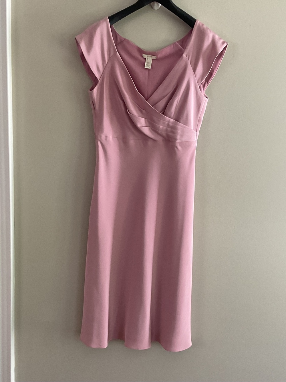 J. Crew Dusty Pink Cap-Sleeve Faux Wrap Midi Dress (size 4)